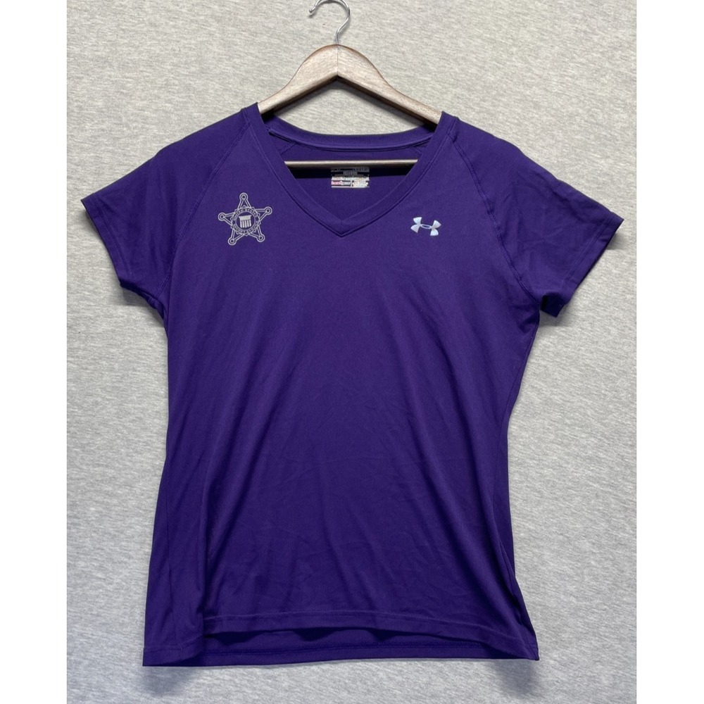 Under Armour HeatGear Semi Fitted T Shirt Womens Medium Purple Sheriff Star Logo